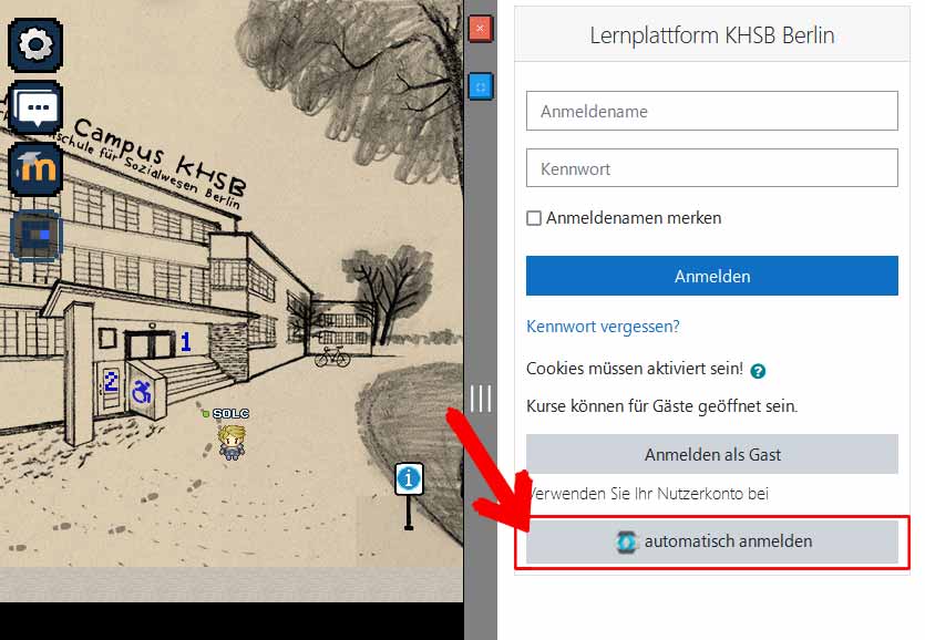 Moodle Zwischenlogin über Knopf "automatisch anmelden"